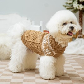 SCIROKKO Warm Winter Dog Sweater - Cold Weather Pet Clothes for Small Medium Large Dogs Indoor Outdoor, Soft Classic Knit Puppy Apparel, Khaki, SM