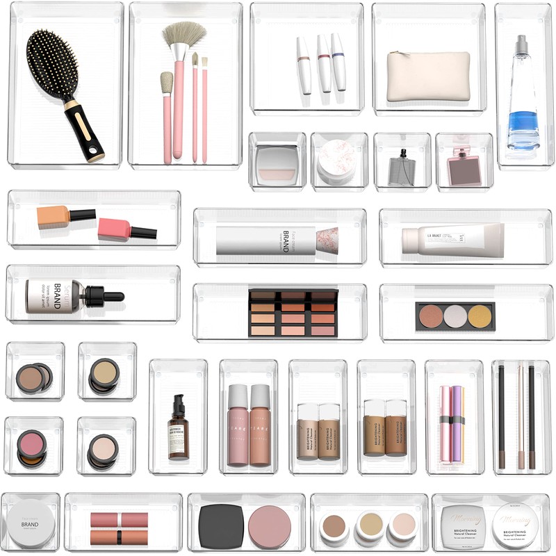 Simple Houseware 30 Pack Clear Plastic Drawer Organizers(9S, 10M, 7L,