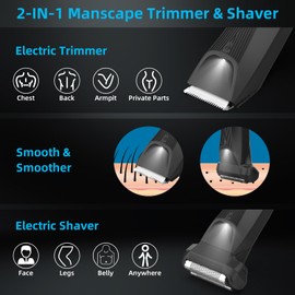 INVJOY Manscape Body Trimmer for Men, Waterproof Electric Razor/Shavers with Dual-Head for Facial, Pubic & Groin Hair Grooming, Ceramic & Foil Blades Hair Trimmer with LED - Birthday Gift for Him Dad