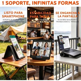 Soporte Flexible para Celular y Tablet, Stand de Silicona Plegable con Núcleo de Aluminio, Soporte Ajustable Antideslizante para Viajes, Avión, Oficina, Cocina (Negro)