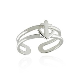 Anchor Toe Ring - 925 Sterling Silver - Adjustable Double Band Anchors Midi NEW