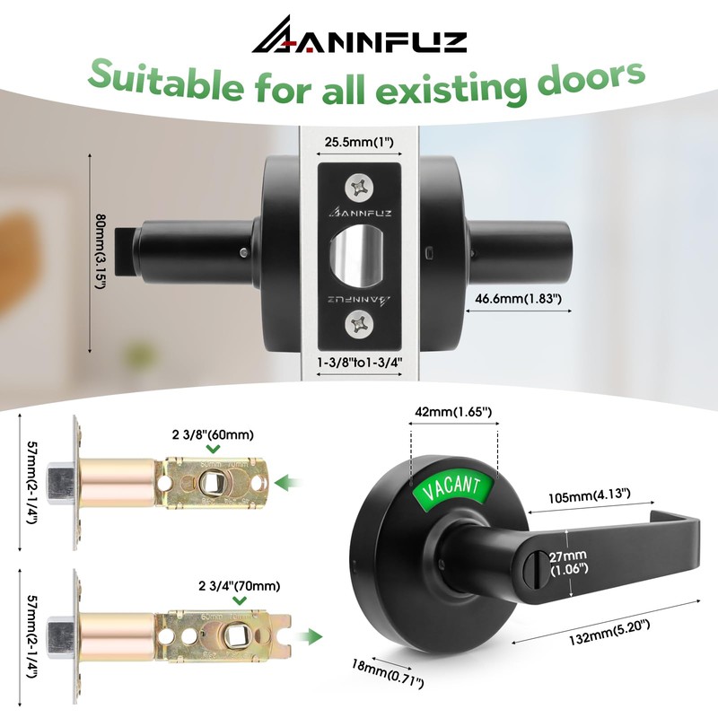 ANNFUZ Privacy Keyless Lever Lock with in-Used Or Vacant Indicator,Vacancy
