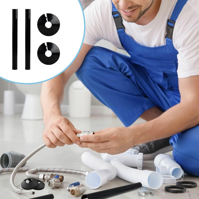 NAYAGOGO 4 pcs Radiator Pipe Covers & Collars, Black Radiator