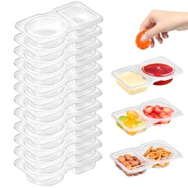 SHUXIA 12PCS Reusable Snack Containers,Double Compartment SnackPots with Lids,Reusable Snack Pots,Portable Snack Box with Compartments,Dip Container Mini SnackPacks for Meal Prep,Work,Picnic,Travel