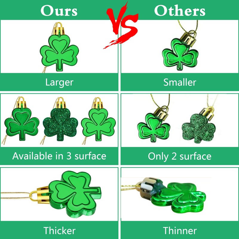 JULMELON 20Pcs St Patrick's Day Shamrocks Ornaments Glitter Good Luck