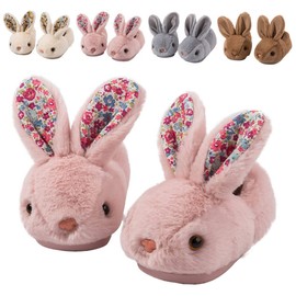 Fadezar Toddler Rabbit Winter Slippers - Soft Plush Indoor Bunny Slippers for Girls & Boys Grey Slippers Cover Heel Pink 6.5-7.5 toddler CN 150