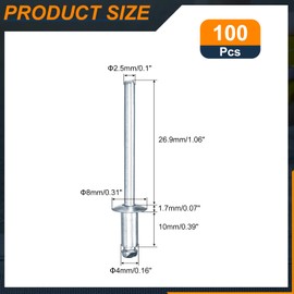 sourcing map 100Pcs 5/32"x3/8" Round Head Blind Rivets, Zinc-Plated Carbon Steel Grip and Mandrel Cap Blind Rivets, Silver