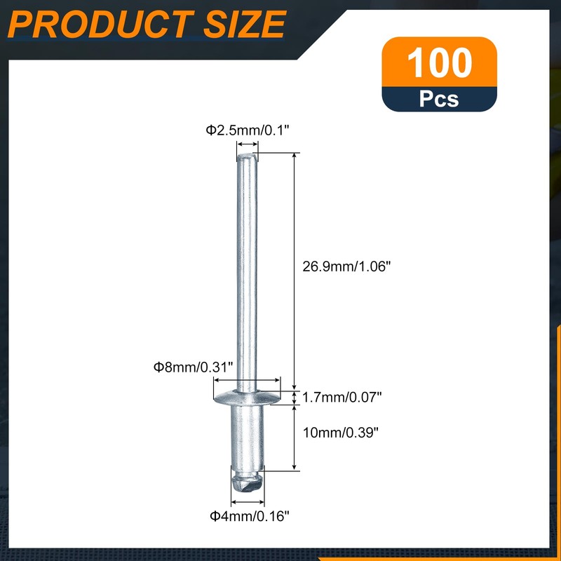 sourcing map 100Pcs 5/32"x3/8" Round Head Blind Rivets, Zinc-Plated Carbon
