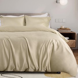 NEXHOME PRO Duvet Cover Set King - Lightweight Cooling Organic Viscose from Bamboo Duvet Cover for Hot Sleepers 68"x90" 2pcs Breathable Sand Color Bedding with Corner Ties,Zipper Closure,No Insert