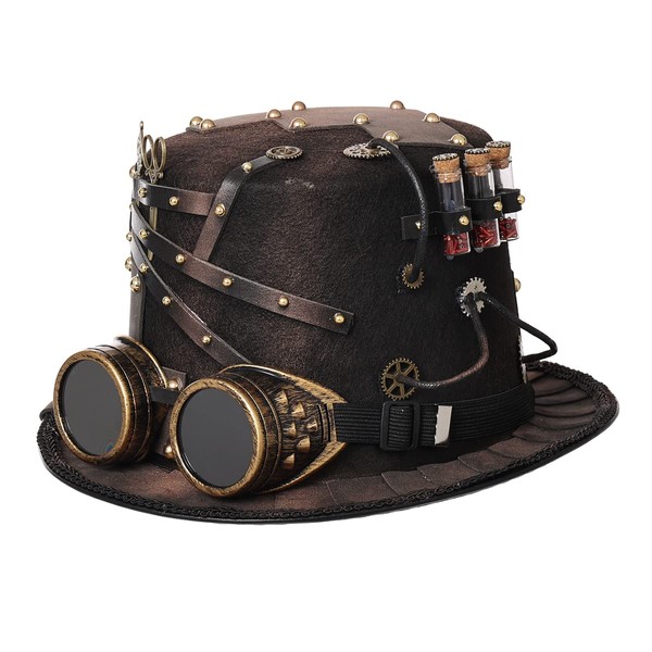 BLESSUME Top Hat with Glasses for Carnival, Halloween (L, Bronze