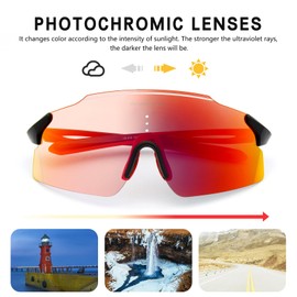 Gafas de sol deportivas fotocrómicas sin marco para hombres y mujeres, protección uv400 de montaña para conducir bicicletas de pesca (Rojo dinámico)