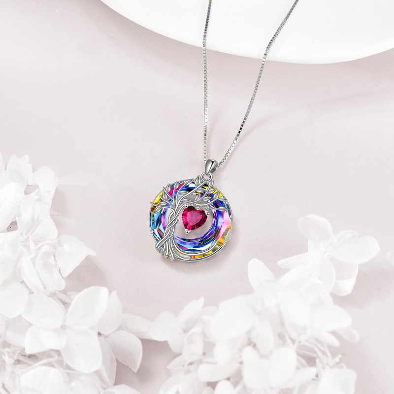 POPLYKE Tree of life Birthstone Necklace for Women Sterling Silver