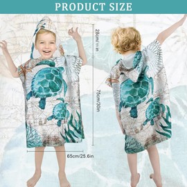 Rowjoy Beach Towel Poncho, Bath Poncho Children, Ocean Animal Print Beach Towel Children, Microfibre Beach Towel Bathrobe, Child Poncho Towel for Toddlers 2–8 Years Old (H4 – 75 x 65 cm)