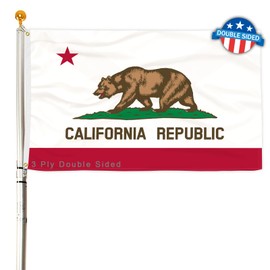 3 Ply California State Flag 2x3 Ft 150D Polyester Double Sided Outdoor Heavy Duty Vivid Colors with Durable Canvas Header and 2 Brass Grommets