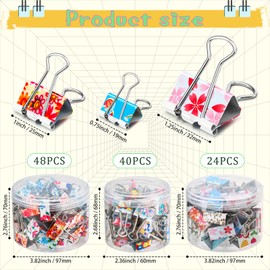 Cholemy 112 Pcs Cute Binder Clips with Box 3 Sizes Floral Office Clips Supplies Colored Large Medium Small Assorted Size Metal Decorative Paper Clips for Office School, 0.75 Inch, 0.98 Inch, 1.26 Inch