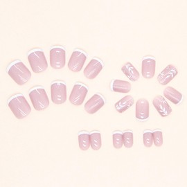 Square Press on Nails Short Fake Nails with Leaves Glitter Designs White French Tip Nails Press ons Glossy Glue on Nails Light Purple Acrylic Nails Fall Winter Stick on Nails for Women 24Pcs