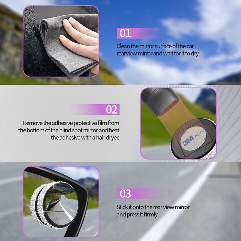 RGOAANC 2PCS Car Blind Spot Mirror, Round Side Mirror, 360°