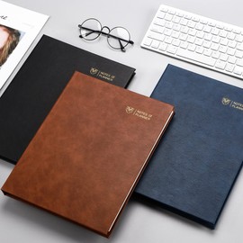 EMSHOI Undated Daily Planner 9.2" X 12", Large To Do List Notepad, 240 Refill Pages Ring Binder Planner, Hardcover Leather Appointment Book for Work, with Yearly Schedule, Habit Tracker, Black