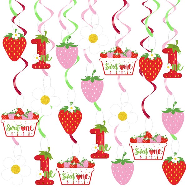 20Pcs Strawberry Sweet One Hanging Swirl Decorations,Strawberry Summer Fruit Party Hanging Decor for Strawberry First Birthday Party,Berry Sweet Themed Party,1st Bday Favors Idea,Baby Shower