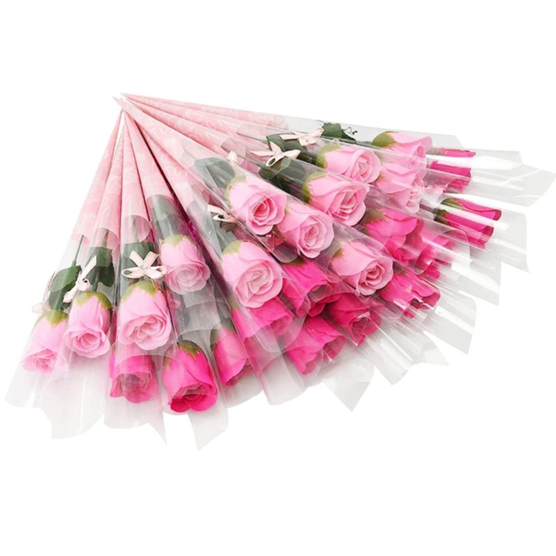 24 Pcs Soap Flowers, Roses, Individually Wrapped, Non-Withering, Gift (Pink