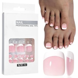 Virellay Pack of 32 Stick-On Toenails (Pink French Short, 32 Pieces)