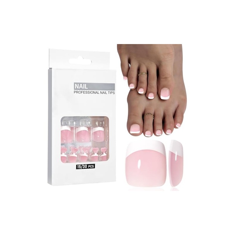 Virellay Pack of 32 Stick-On Toenails (Pink French Short, 32