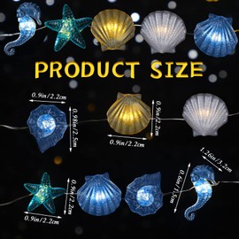 Xuhal 2 Sets Total 20 FT 60 LED Ocean Beach Nautical String Lights of Marine Life Seashell Seahorse Conch Waterproof Lights Battery Operated for Beach Bedroom Holiday