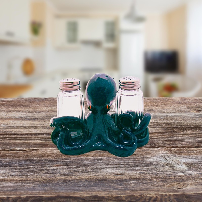 Octopus Salt and Pepper Set Holder, Nautical Décor, Shakers Included,
