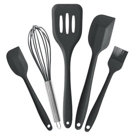 ADBI’s Spatulas Silicone Heat Resistant - Kitchen Utensil Set - Cooking tools, whisk, brush. Gift For Woman and Men (BLACK)