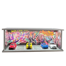Luay Wuliza Hot Die-Cast Wheel Display Case 1/64 Die-Cast Car Display Case with LED Lights Alloy Car Model Display Case (Graffiti Scene)（Graffiti Wall Scene）