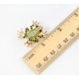 Gyn&Joy Gold Tone Green Emerald Colored Rhinestones Mini Frog Laple Pin Brooch, Metal, crystal
