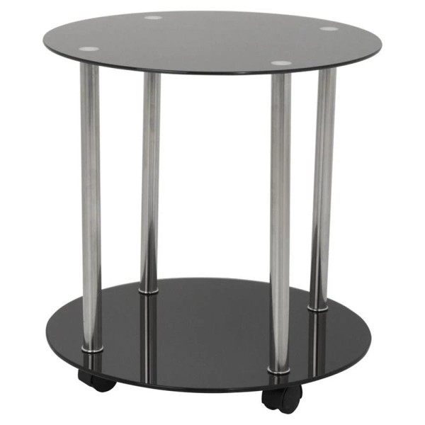 Pemberly Row Steel and Glass Two Tier Round Wheeled End