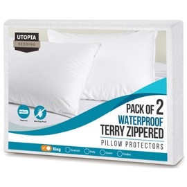 Utopia Bedding Set of 2 Waterproof Pillow Protectors with Zipper King Size, Terry Pillow Covers, Bed Bug and Dust Mite Proof Pillow Cases