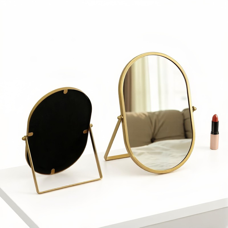 Gold Oval Vanity Mirror, 360° Rotation 180° Tilt Adjustable Desktop
