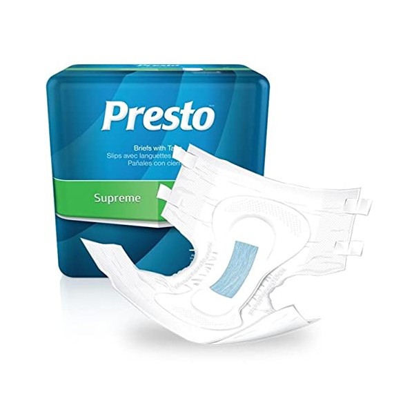 Presto Supreme Full Fit Incontinence Diapers/Briefs for Women and Men - Adult Diapers, Disposable, X-Large 59" - 64" Waist, 60/Case (4 Bags of 15)