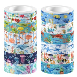 CC HOME Underwater World Washi Tape Set 12 Rolls, 15 mm Underwater Animals Decoration Washi Tape, Masking Tape, Decorative Paper Stickers for Wrapping Gifts