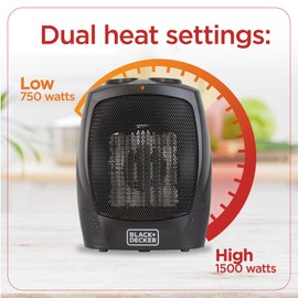 BLACK+DECKER Portable Space Heater, Room Space Heater with Carry Handle for Easy Transport