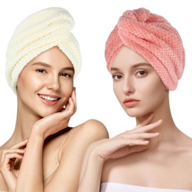 Super Absorbent Hair Towel Wrap for All Hair Long&Thick Hairs Turban Head Wrap with Pineapple Plaid Design Hair Towel Wrap for Women(Beige&Light Pink)