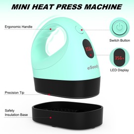 eSeedy Mini Heat Press Machine, 3 Heat Settings& Fast Heating, 15 Mins Auto-Off, Insulated Safety Base, Mini Iron for Crafting, T Shirts, Hats, Heating Transfer Projects (Green)