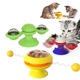 YXAXAUOT Windmill Carousel Kitten Toy Ball cat Teaser Stick, blue