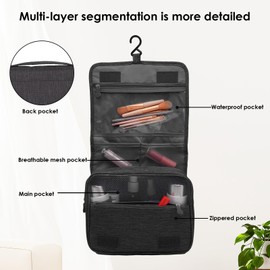 Aitoubil Travel Toiletry Bag,Hanging Travel Makeup Jewelry Toiletries Organizer Bags,Shower Bag with Top Handle for Men Women (Black)