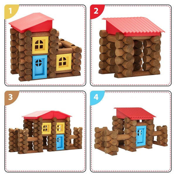 SainSmart Jr. 150 PCS Wooden Log Cabin Set Building House Toy for Toddlers, Classic Tinker Construction Kit with Colorful Wood Blocks for 3+ Years Old, Kid