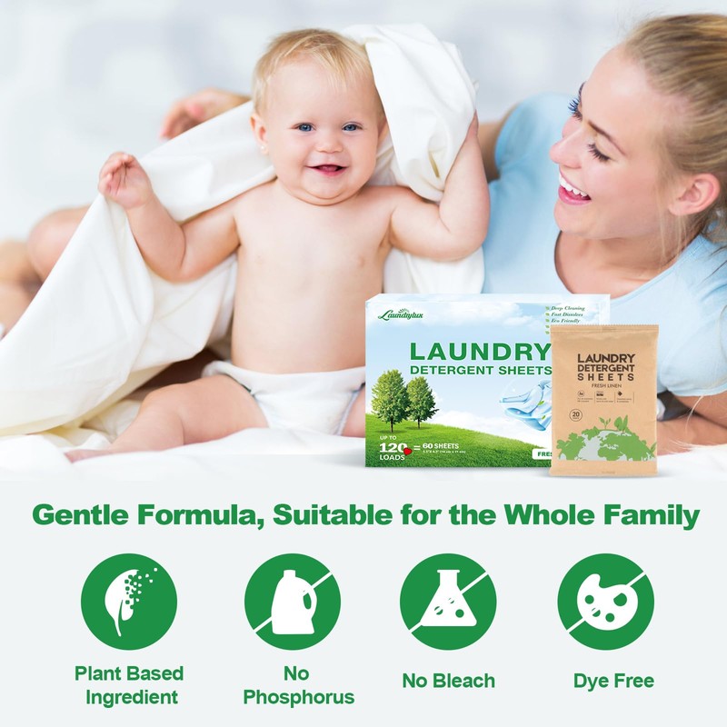 Laundry Detergent Sheet, Eco-Friendly & Hypoallergenic Wash Strips, Natural Ingredients,