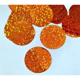 MajorCrafts 30mm 30g 130pcs Holographic Large Round PVC Sequins with 1x Hole (Orange)