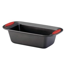 Rachael Ray 47962 Yum-o! Bakeware Oven Lovin' Nonstick Loaf Pan, 9-Inch by 5-Inch Steel Pan, Gray with Red Handles