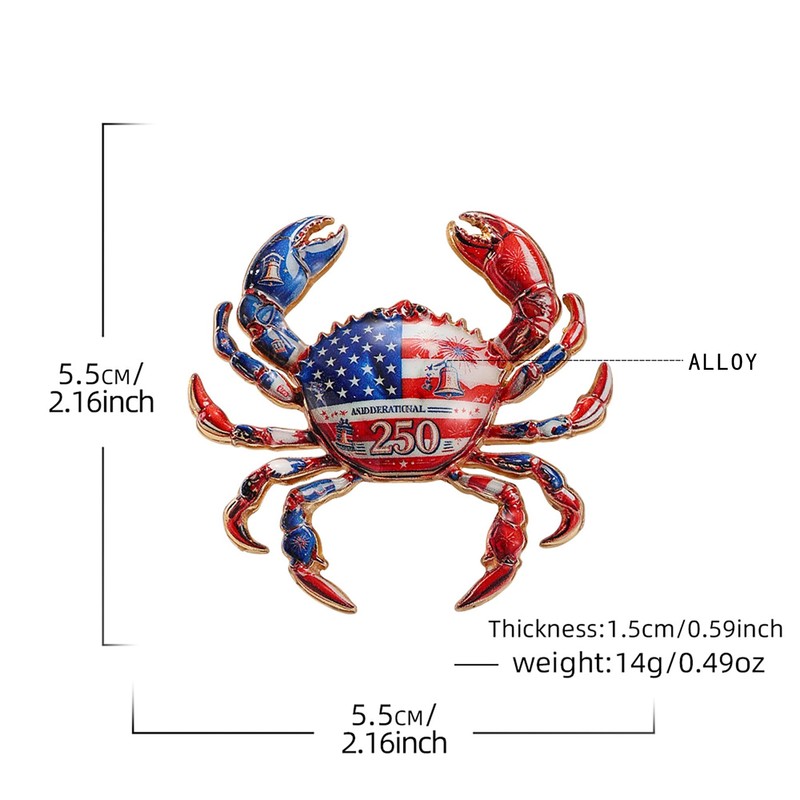 250th Anniversary Crab Brooch Pin, American Flag Enamel Lapel Pin,