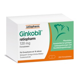 Ginkobil® ratiopharm 120 mg film-coated tablets strengthen memory and concentration performance with extract of ginkgo biloba, 200 film-coated tablets