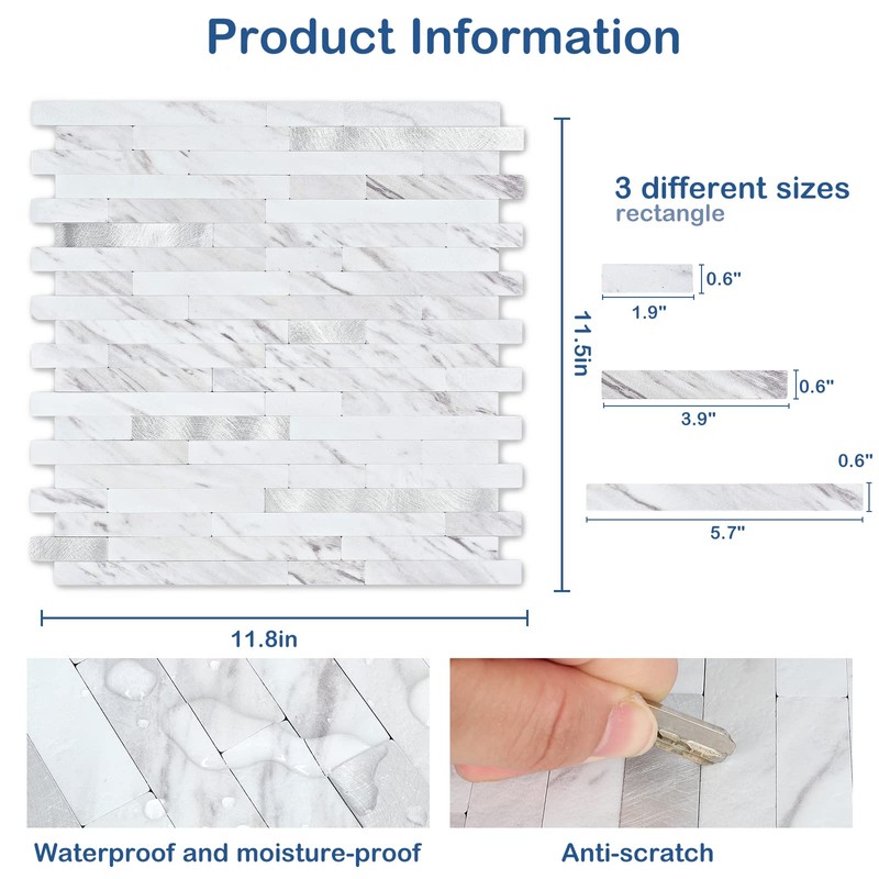 Midcard 10 Sheets Peel and Stick Backsplash PVC Wall Tile,for