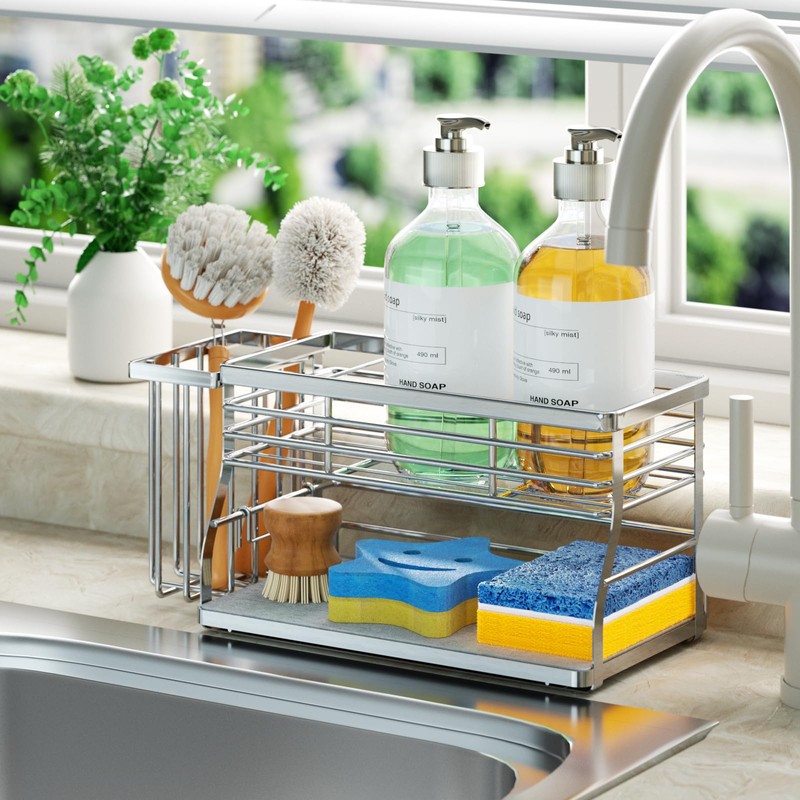SWTYMIKI Kitchen Sink Caddy Organizer - 2 Tier Sponge Holder