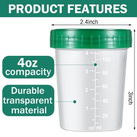 Geiserailie 100 Pcs Disposable Specimen Cup Urine Pee Cups for Testing 4oz Specimen Container with Leak Proof Screw on Lids for Safe Urinalysis Pee Stool Sample Collection Analysis (Green)